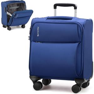 Hanke 16 Inch Underseat Carry On Luggage with Spinner Wheels Airline Approved, Small Rolling Suitcase Softside Underseater Lightweight TSA Travel Roller Suitcase Carry-On Bag(Blue)