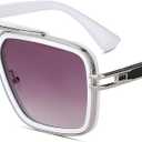 Trendy Retro Sunglasses for Men Women Stark Vintage Shades 70s Italian Fashion Square Metal Glasses (White)