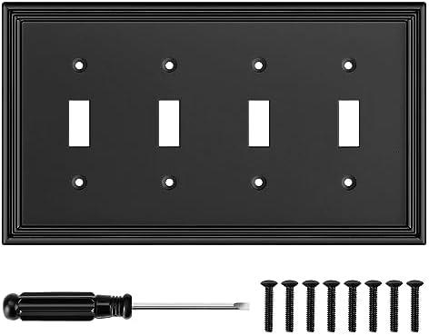 Black Modern Decorative Wall Plate Light Switch Cover Decorator Outlet Covers Rocker Switch Plates Bamboo Fiber Material Wall Plates for Kitchen Bathroom (4 Gang Quad Toggle-1 Pack)