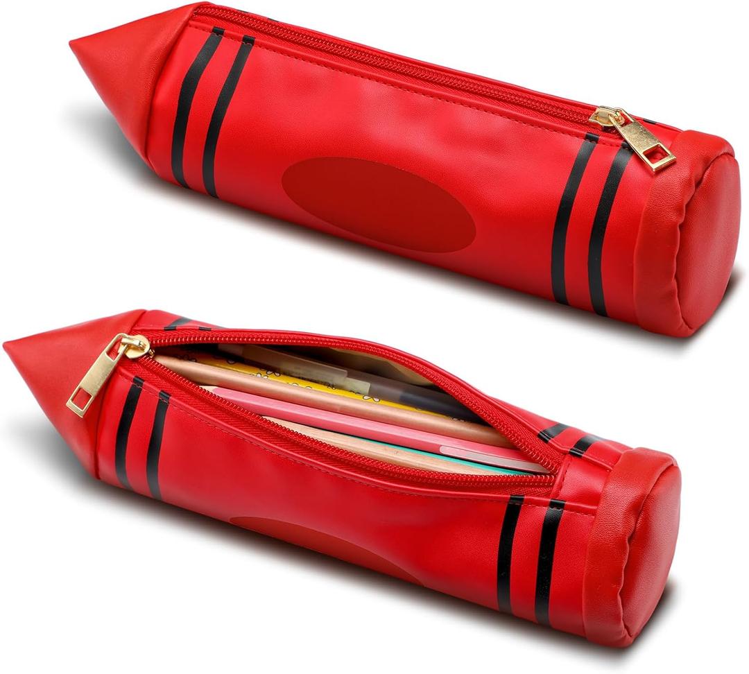 Kisston 1 Pcs Pencil Shaped Case, Leather Teacher Pencil Pouch, Cute 3D Dimensional Pen Holder with Zipper, Funny Large Capacity Pen Bag for Teacher Gifts (Stylish)