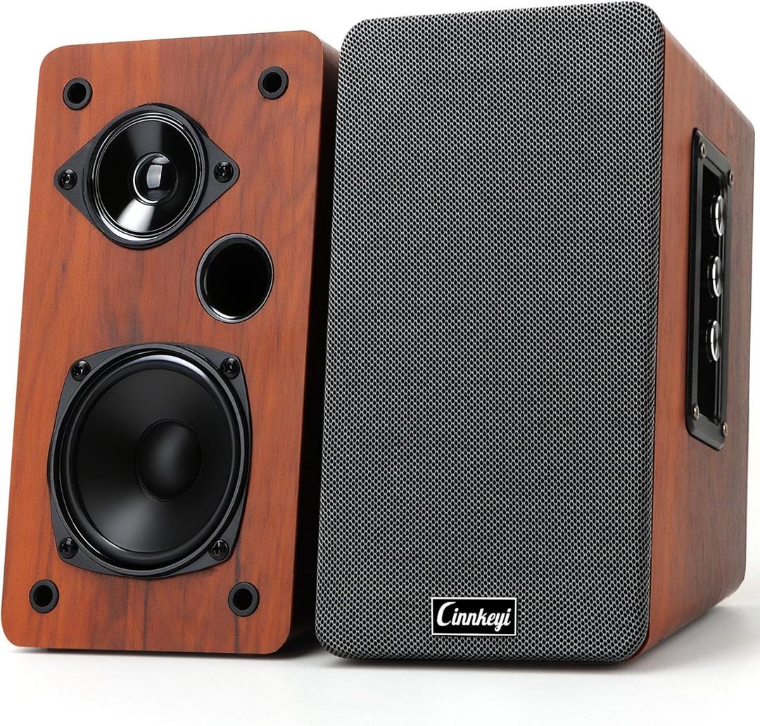 50W Wooden Bookshelf Speakers, Passive 2.0 Computer Speakers,PC Speaker Bluetooth/RCA/AUX3.5mm/USB Inputs TV Speakers for TV/PC/Laptop/Turntable, Strong Bass TV/Turntable Speaker
