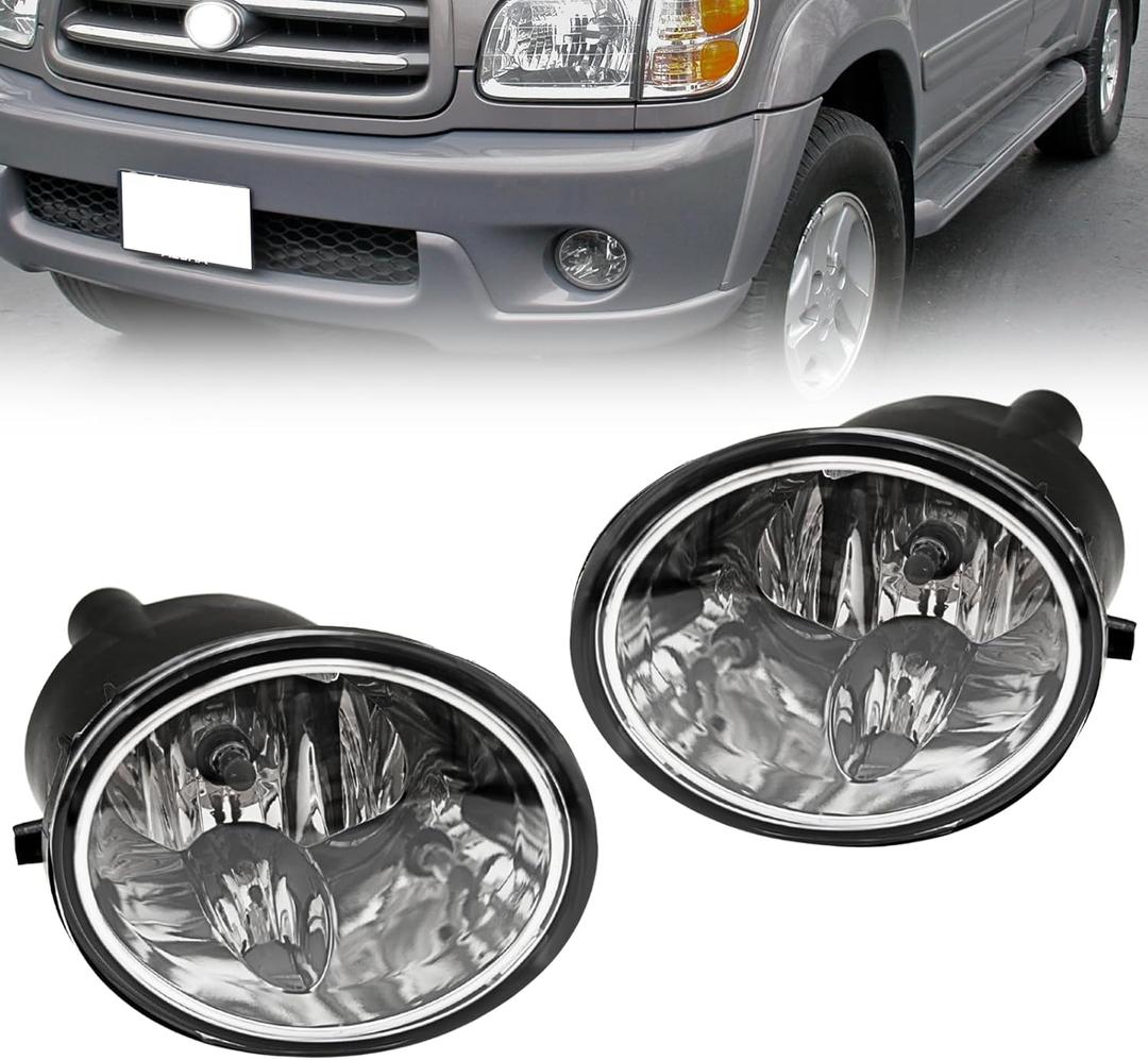Fog Lights Compatible with 2000-2006 Tundra/2001-2007 Sequoia Clear Lens Pair Driver Side & Passenger Side (Halogen)