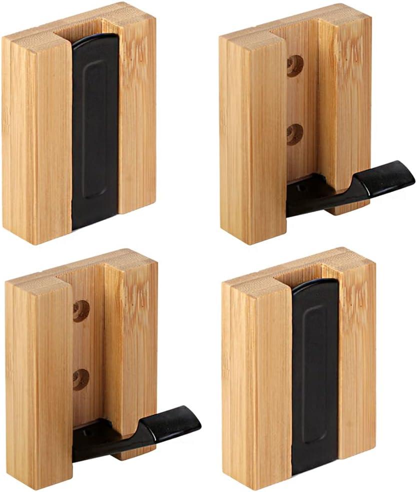JSVER Wooden Wall Hooks 4PCS Wall Mounted Wall Hooks, Single Organizer Hook Rack, Folding Wood Wall Hangers, Wall Coat Rack Hooks for Hanging Clothes, Hats, Bags, Towels, Keys