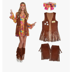 Morph Short Hippie Costume for Women, 70s Women Halloween Costume, Retro Hippie Outfit, Festival Attire, M