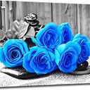 ZHIYYHAO Black and White Blue Roses Canvas Wall Decor Framed Modern Zen Artwork For Bedroom Bathroom Office Home Decor Ready to Hang（rose-2，24.00L X 16.00W''）