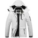ASPO Women's Waterproof Ski Jacket Warm Winter Snow Coat Hooded Snowboard Windbreaker Fleece Lined Mountain Raincoat Hiking White L
