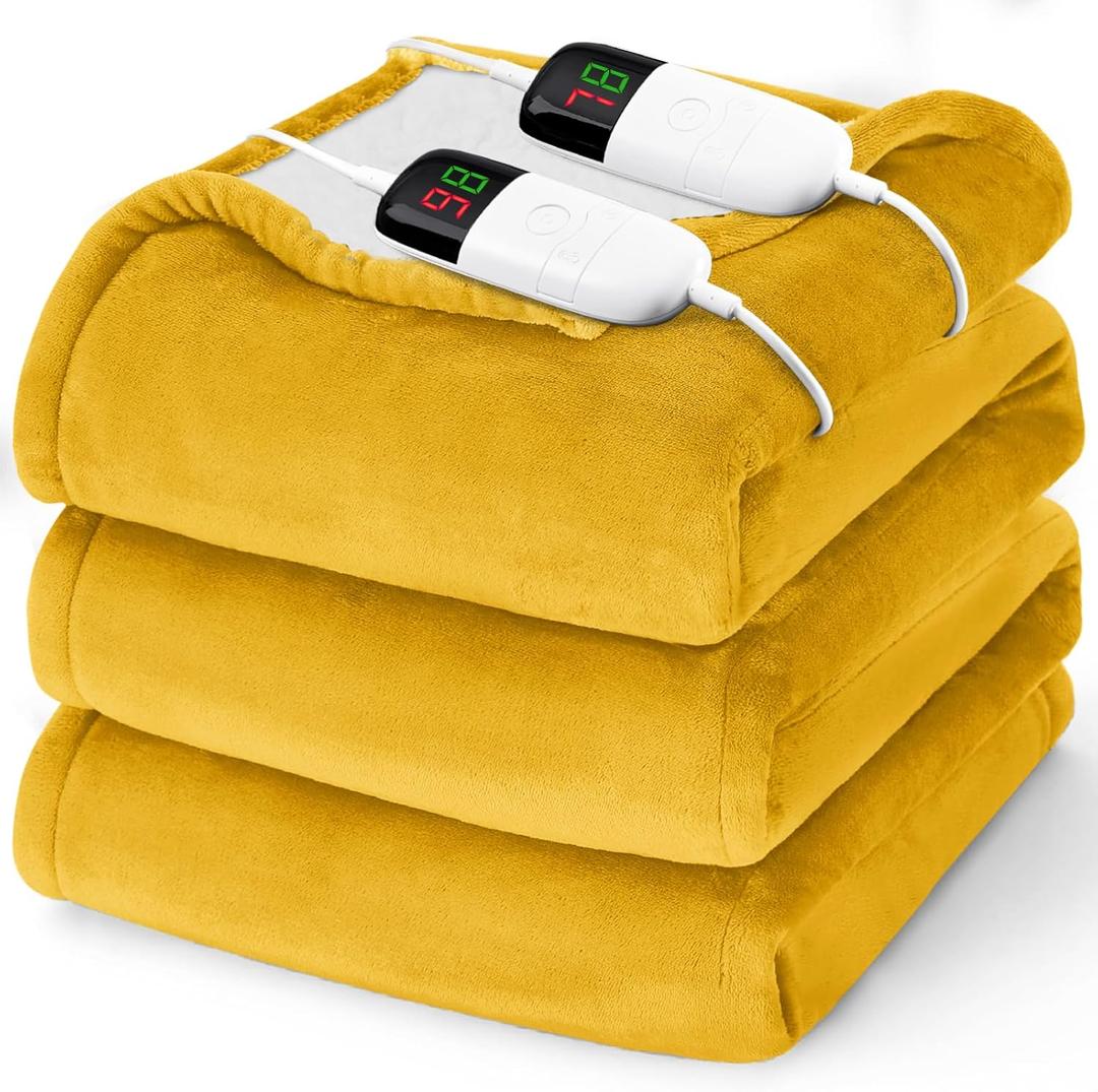 Heated Electric Blanket Queen Size - 84" x 90" Heating Blanket with Dual Control, 10 Heating Levels & 8 Hours Auto Off, Soft Warm Flannel Blanket, Christmas Birthday Gifts for Senior Grandma (Ginger)