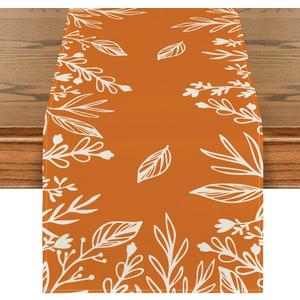 Artoid Mode Orange Floral Fall Table Runner, Seasonal Autumn Kitchen Dining Table Decoration for Home Party Decor 13x72 Inch