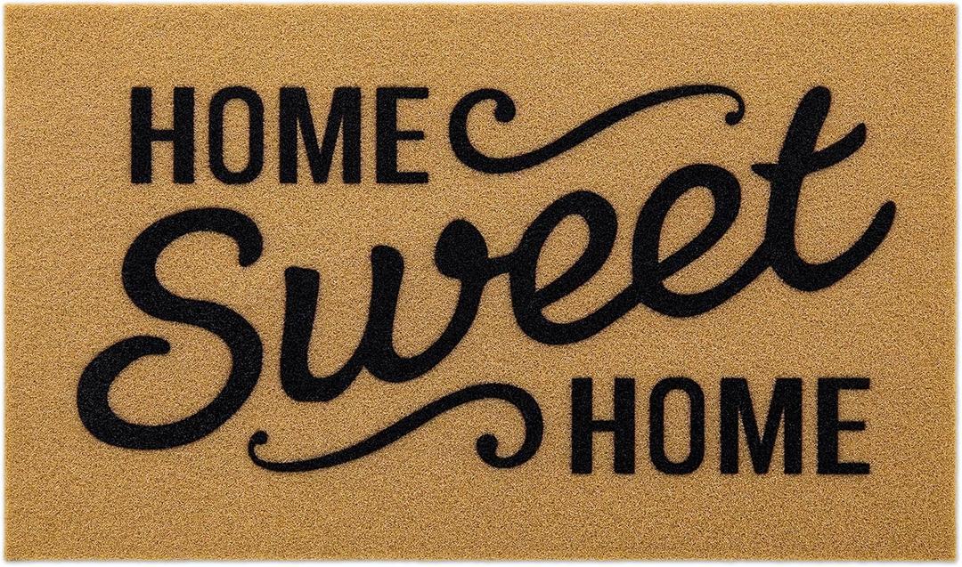 OLANLY Front Door Mat, Low Profile Doormat, Stain and Fade Resistant, Easy to Clean, for Indoor and Outdoor Entrances, Patio Porch or Entryway, Brown (35x23 Inch, Home Sweet Home)