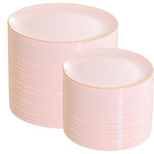 PULOTE 193 Pieces Pink Plastic Plates - Premium Hard Pink and Gold Disposable - Include 100PCS 10 inch Dinner & 93 PCS 7 inch Dessert Plates, Ideal for Wedding & Party