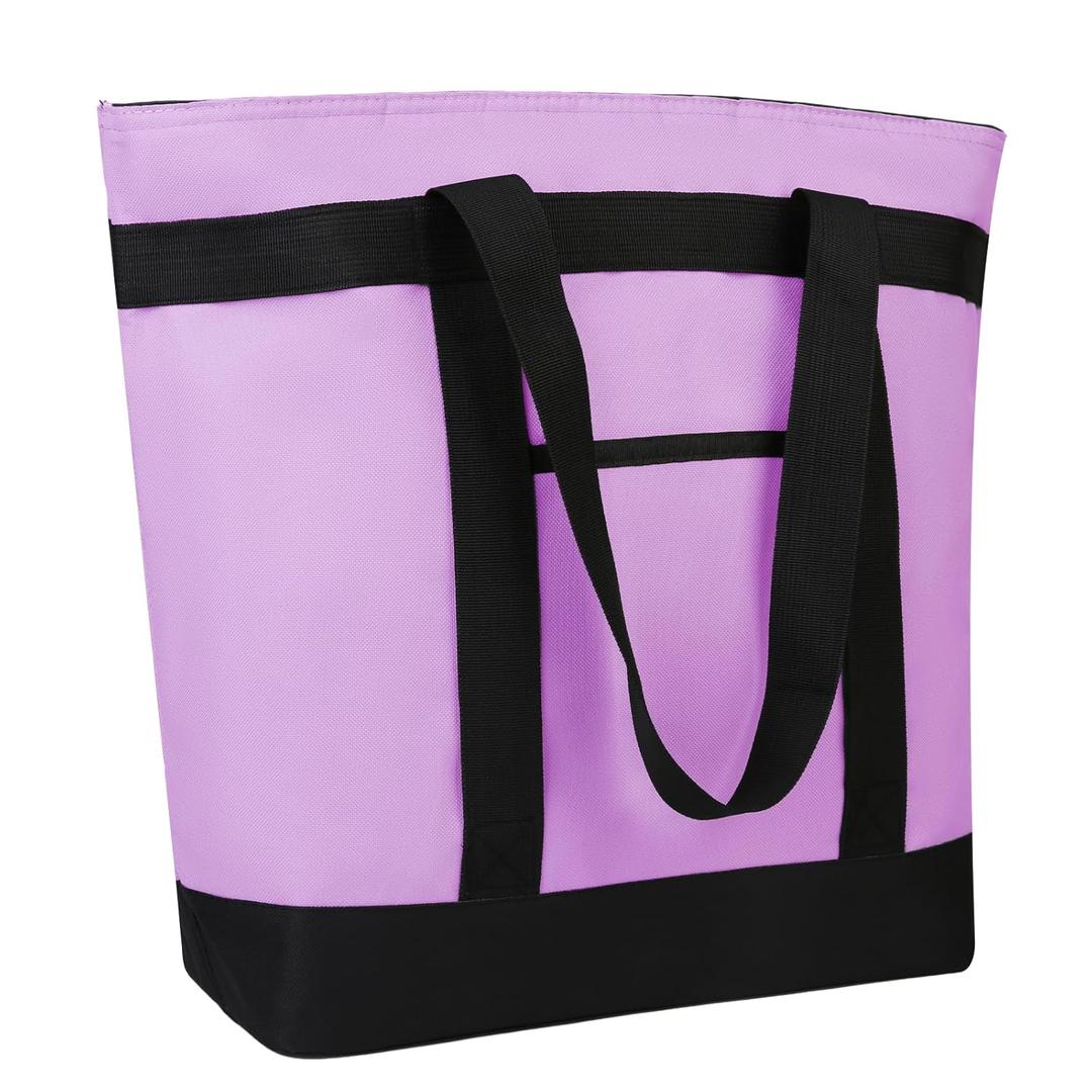 Insulated Reusable Tote Bag for Grocery Shopping for Women/Men, Pizza/Food Delivery Bag to Keep Food Cold/Hot for Uber Eats/Doordash/Grubub, Cooler bags for Travel/Beach/Picnic, Lavender (Non-Waterproof, Purple)