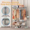 Homdox Heavy Duty Rolling Clothing Rack, Adjustable Garment Rack with 3 Tier Storage Shelves, Freestanding Closet Wardrobe for Hanging Clothes with Side Hooks, Gray