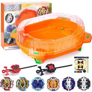 COCOFOX Battling Top Burst Toy Set, 6 Battling Tops 2 Launchers and 1 Stadium, Toys for 6 Year Old Boys & Girls & UpOrange