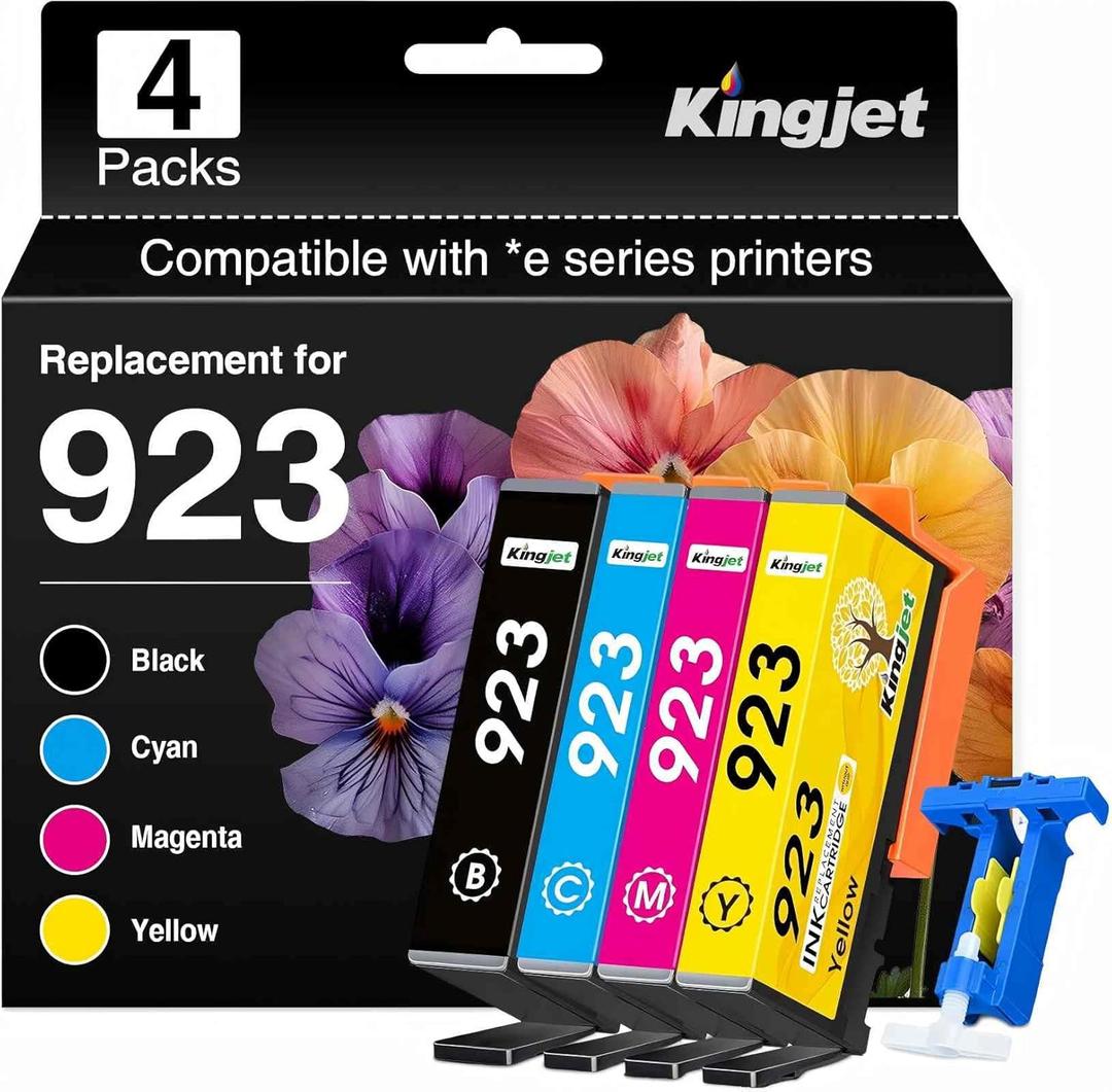 Kingjet 923 Ink Cartridges Combo Pack Replacement for HP 923 Ink Cartridges for HP Printers, Work for HP OfficeJet Pro 8130e 8135e 8139e 8138e 8122e 8124e 8120e Printer for HP923 Ink, 4-Pack