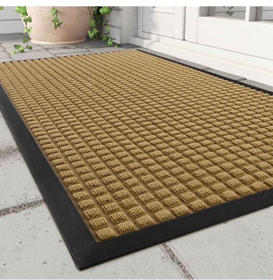 Yellow MontVoo-Door Mat Outside Entrance Outdoor Indoor Front Doormat for Entryway-Durable Rubber Backed Welcome Entry Mat Non Slip Dirt Trapper Absorbent- 36’’x60’’