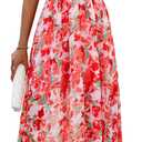Womens Floral Flowy Wrap V Neck Midi Dress Short Sleeve Elastic Waist Casual Spring Summer Dresses for Women 2025 (S)