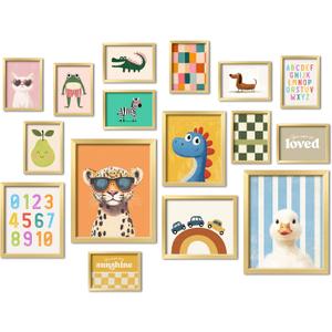 16 PCS Kids Wall Art Decor, Baby Girl & Boy Nursery Decor, Toddler Room Bedroom Playroom Decor, Cute Colorful Animal Eclectic Gallery Wall Prints (11"x14" Unframed, Multi)