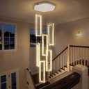 Modern Chandelier 6 Rings Silver Chandelier Lighting Fixture High Ceiling Chandelier Suitable for Living Room Staircase Villa