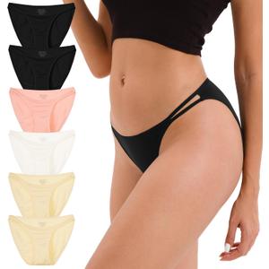 INNERSY String Bikini Panties for Women Sexy Silky Cheeky Underwear 6-Pack (Medium, Black Beige)