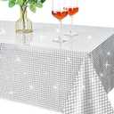 54 x 108 Inches Disco Party Tablecloth Mirror Silver Foil Table Cloth Glitter Metallic Tablecover Sparkle Table Runner for 70s 80s Disco Dance Party Wedding Home Decorations