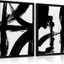 Black and White Wall Art Abstract Modern Painting Minimalist Line Canvas Wall Art Decor Black And White Poster Abstract Artwork Prints for Living Room Bedroom 16x24 Inch Wood Framed Set of 2