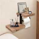 Wood Toilet Paper Holder with Shelf, Wall Mount Paper Roll Holder with Double Shelves, Farmhouse Wooden Bathroom Accessories, Home Apartment Washroom Restroom Decor Essentials (Walnut)