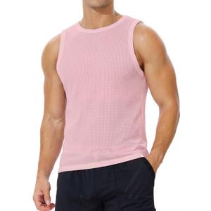 Men's Mesh Workout Tank Top Fitted Sleeveless Shirt for Casual Gym Muscle Training (Pink, XXL)