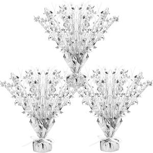 Crowye 3 Pieces Metallic Foil Spray Centerpiece Christmas Party Star Table Decoration Burst Centerpieces Winter Table Decor for Birthday New Year Party Holiday(Silver)