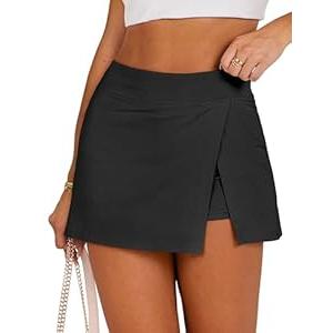 ANRABESS Women's Mini Skirt Skorts 2025 Summer Casual High Waisted Zip Back Inner Short Slit Bodycon Pencil Skirts (Black, X-Large)