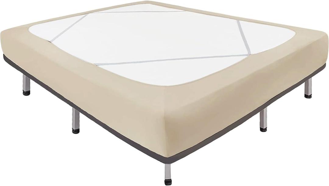 Biscaynebay Decorative Box Spring Cover King & Cal King Size, Light Camel Luxurious Jersey Knitting Stretchy Wrap Around 4 Sides Bed Skirt for Home/Hotels, Easy Fit Wrinkle Free Machine Washable