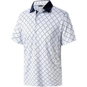 Golf Shirts for Men Dry Fit Performance Print Short Sleeve Moisture Wicking Golf Polo Shirts (X-Large, White Diamond)