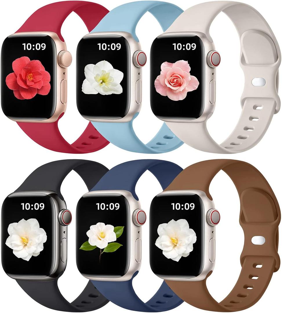 Maledan 6 Pack Bands Compatible for Apple Watch Band Women Men, Soft Silicone Sport Band Strap for iWatch Apple Watch, Size: 38mm/40mm/41mm/42mm(Series 11 10)