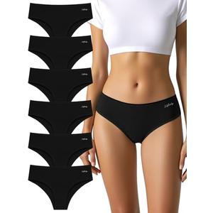 DHFBABY Womens Underwear Cotton Panties Soft Low Waist Hispter Breathable Stretch Ladies Bikini Underwear 6 Pack (US, Alpha, Medium, Regular, Regular, 6Black)