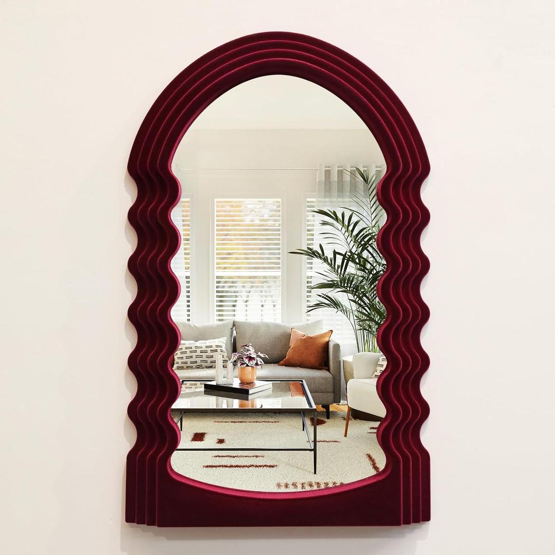 Mirror Wall Decor for Home Office Apartment, Colorful Decorative Mirror for Entryway Porch Fireplace, Irregular Hanging Wall Art Sculpture for Christmas (Wine Red) (16x10")