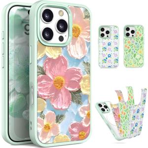 Magnetic for iPhone 16 Pro Max Case with 3 Removable Floral Inserts, [Compatible with Magsafe] [Anti Peel Off Tech] for 16 Pro Max iPhone Case Cute Floral Translucent Stylish TPU Case for Girls Women (Blue)