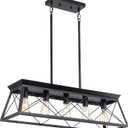 Farmhouse Chandeliers for Dining Room, Rustic Kitchen Island Light Fixture, 5-Light Linear Pendant Lighting Rectangular Chandelier, Metal Solid Ceiling Lights Black