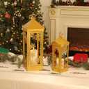 NEEDOMO Christmas Decorations Outdoor&Indoor, 17''/12'' Metal Candle Lantern Decor,Christmas Lanterns with Snowflakes Stars and LED Candle for Home Porch Patio Table Centerpieces, Xmas,No Glass