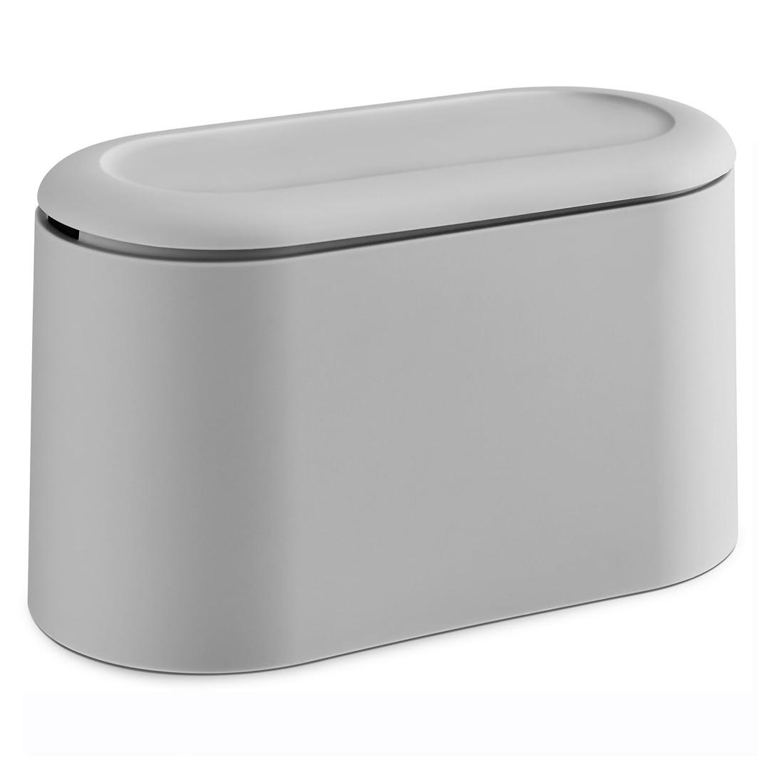 SUBEKYU 0.5 Gal Mini Countertop Trash Can with Lid for Desktop, Small Garbage Can for Office, Tiny Wastebasket, Plastic, Light Grey