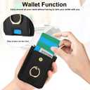 Phone Case for Samsung Galaxy Z Flip 6 5G 2024 Wallet Cover With Ring and Crossbody Wrist Strap Lanyard Credit Card Holder Slot Stand Cell leather Purse ZFlip6 Z6 G Flip6 Women Men Girls Black