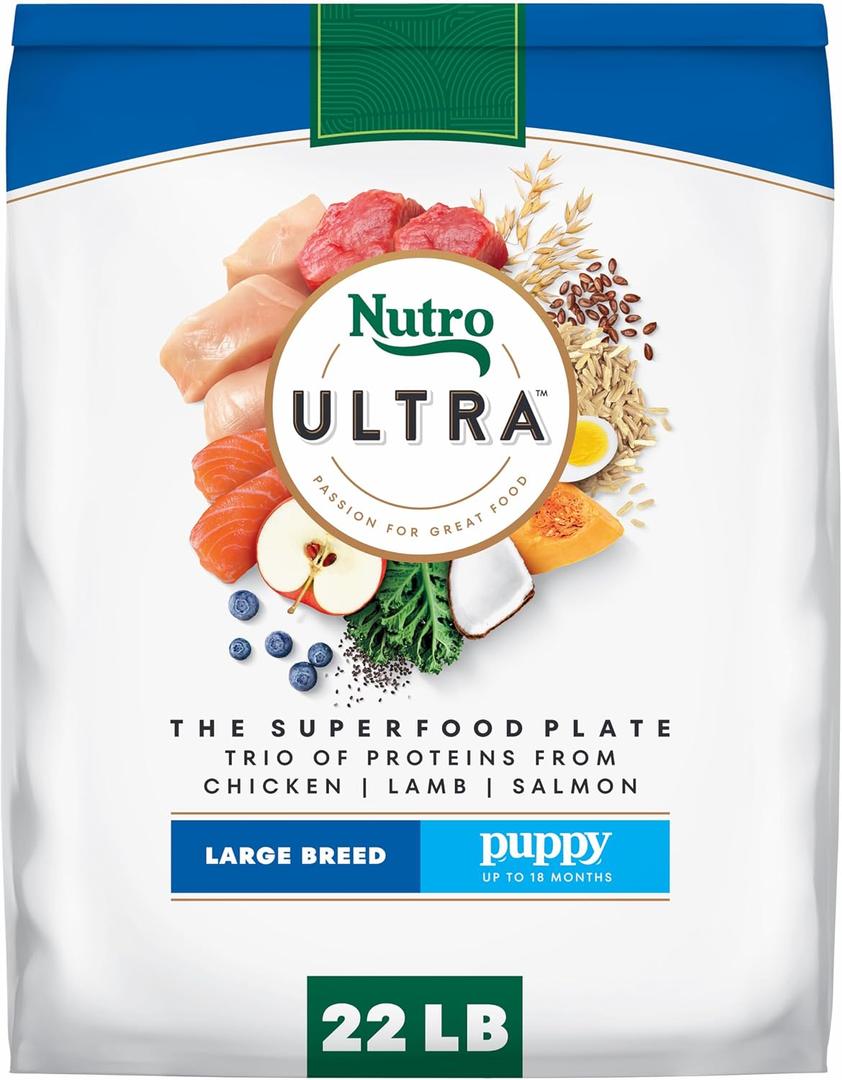 Nutro Ultra Dog Food, Dry Large Breed Puppy Food, Chicken, Lamb and Salmon Protein Trio, 22 lb. Bag (EXP 09/14/26)