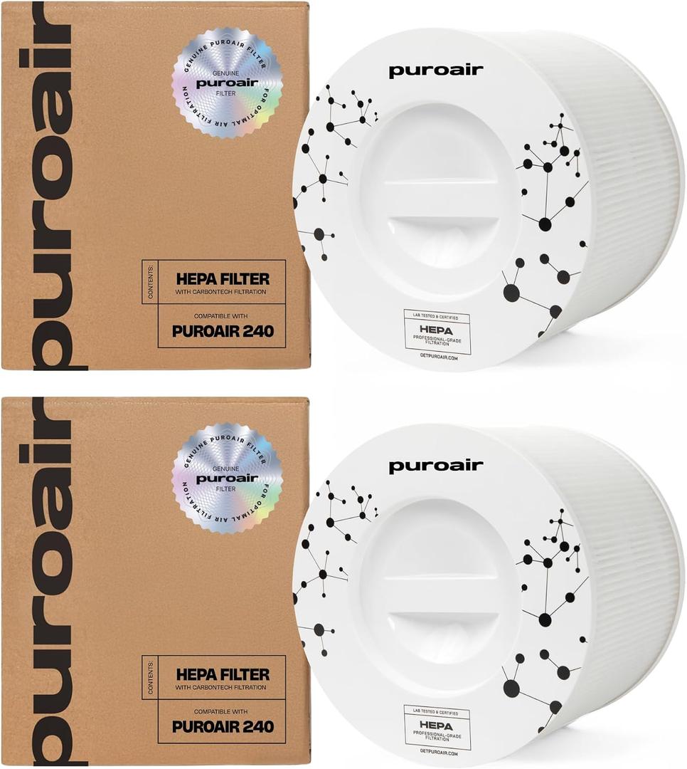PuroAir 240 Replacement Filter - Genuine Puro Air 240 Filter Replacement - Official PuroAir Air Purifier HEPA Filter with CarbonTech Filters 99.9% of Pollen, Dust, Pet Dander, Smoke, Odors (2PK)