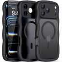 QVLANG Case for iPhone 17 Pro Max, Cute Wave Cover Case, Upgraded[Full Camera Protection][Compatible with Magsafe][Military Grade Protection][Translucent Matte] Phone Case for Women Girls, Black