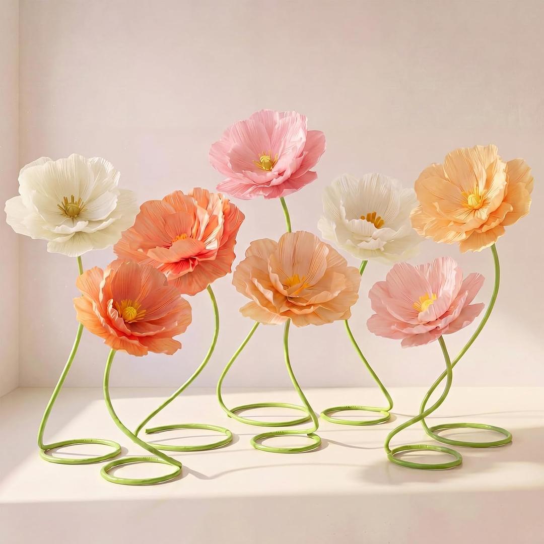 8 Pcs 5ft Large Multicolor Poppy Flowers Giant Artificial Poppy