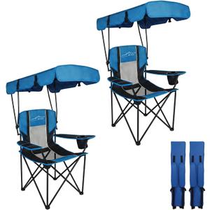 FAIR WIND 2 Pack Portable Canopy Camping Chair 380 LBS Capacity Heavy Duty Oversized Folding Lawn Chair with Sunshade for Beach, Fishing, Sports & Outdoors