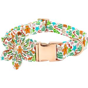 Dog Collar Christmas Winter Gingerbread Man Print Pet Collar Soft Cute Dog Collars with Flower Adjustable Metal Buckle Collar Gift for X-Small Dogs