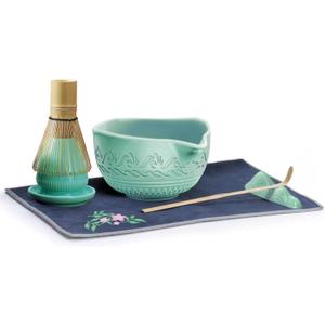 Turquoise Matcha Whisk Set: Ceramic Matcha Kit with Bamboo Chasen & Bowl - Frothy Tea Ceremony, Romantic Morning Ritual - Valentine's Gift for Beginners & Experts