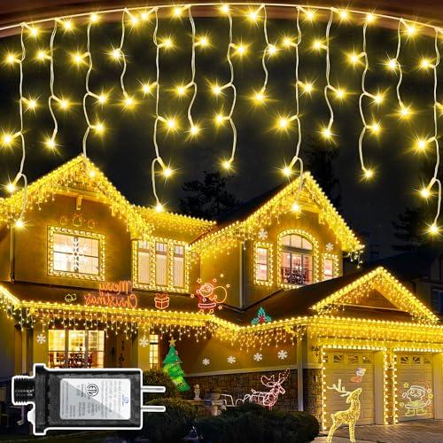 504 LED Christmas Lights Outdoor 50FT with 112 Drops, Christmas Decorations Hanging Lights 12 Modes, Dimmable Outside Fairy String Lights for Wedding Party Holiday Winter Wonderland Decor Warm White