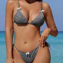 ZAFUL Women's Sexy Triangle Thong Bikini Set 2025 Plaids Print Two Piece Swimsuit Brazillian Cute String Bathing Suit (Black, M)