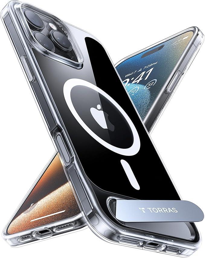 TORRAS Strong Magnetic & Seamless Stand for iPhone 16 Pro Case Clear, Fit for MagSafe, Never Yellow, 4X Military Grade Drop Tested Kickstand Protective Phone Case for iPhone 16 Pro 6.3", Clear