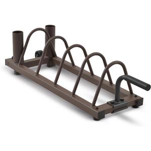 Steelbody Horizontal Plate and Olympic Bar Rack Organizer with Steel Frame and Transport Wheels STB-0130, brown 41L x 11W x 9.5H